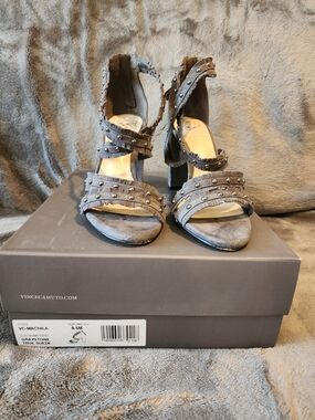 Vince Camuto Gray Suede Studded Strappy Heels 8.5